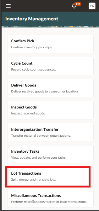 Lot Transaction task