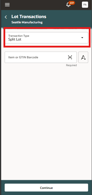 Item and Transaction type chooser