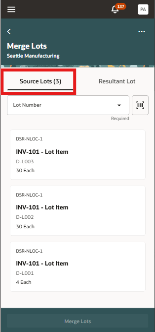 Adding Source lot for merge lot