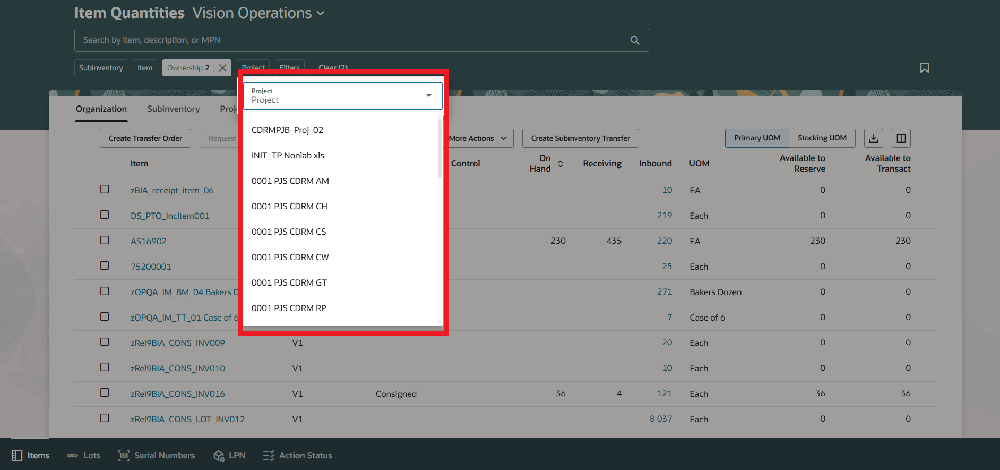 Item Quantities Redwood Page