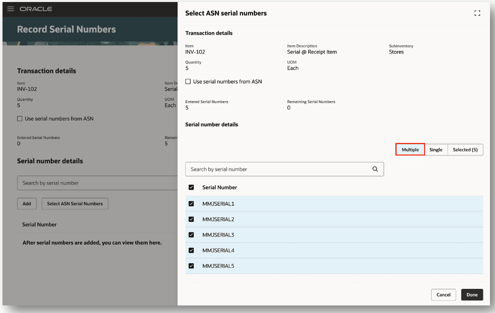 Select Multiple Serial Numbers