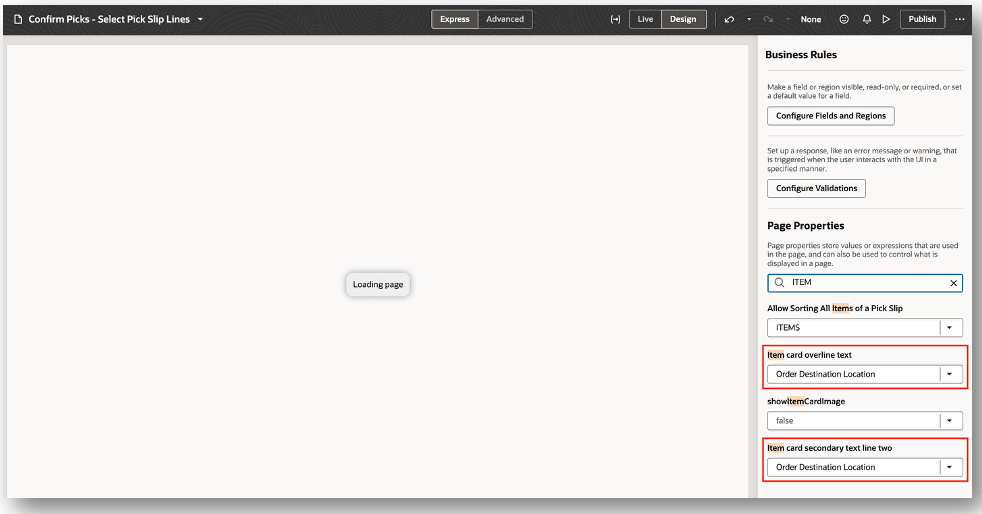 Item Card Page Properties