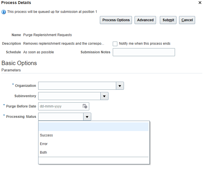 Purge Replenishment Requests