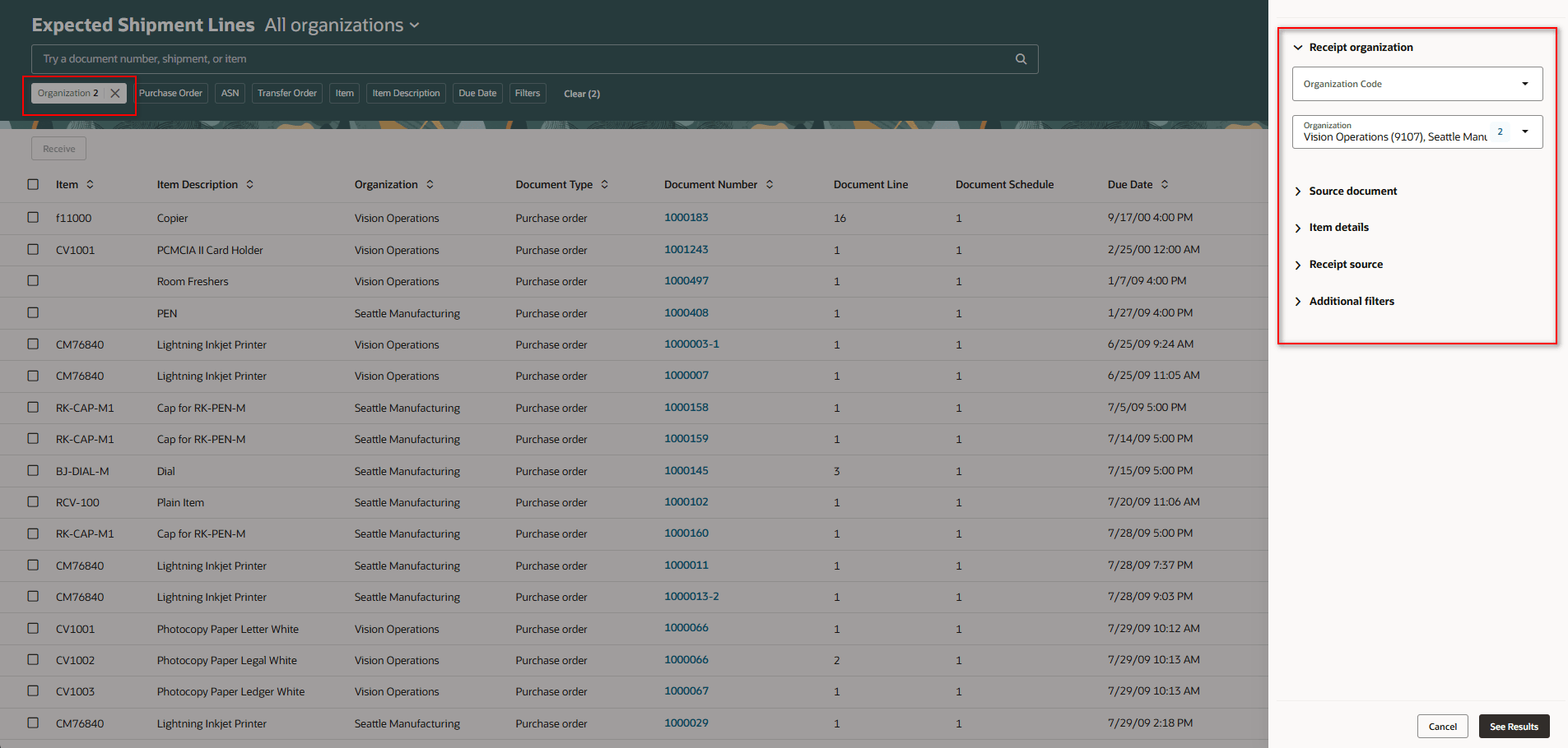 Org filter chip & filter group facets