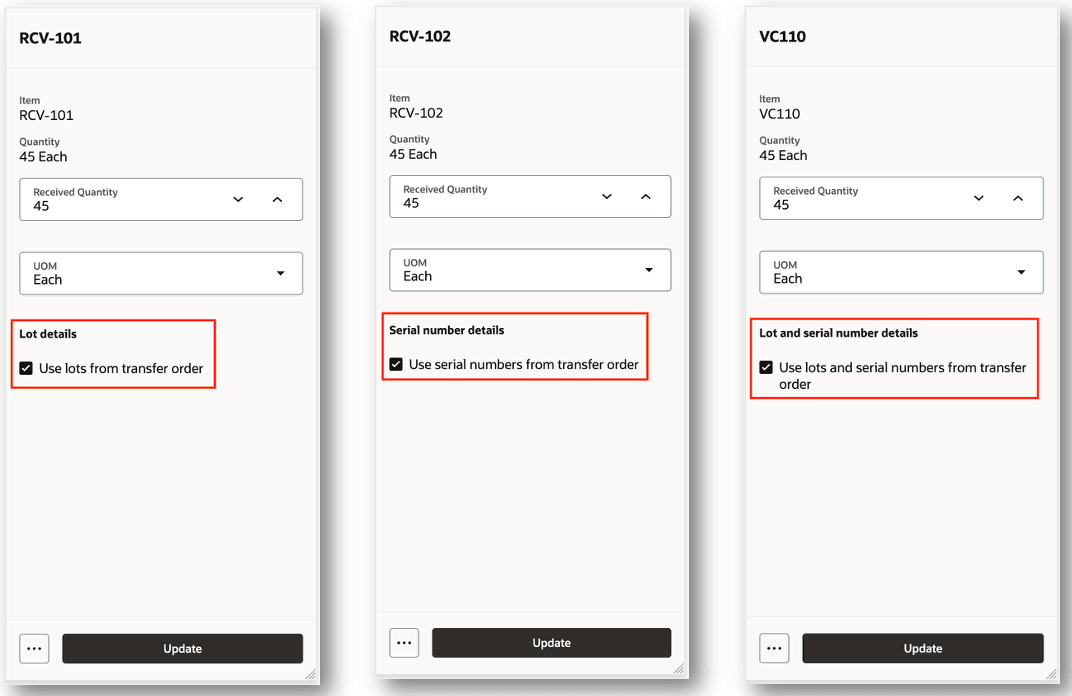 Use Lots and Serial Numbers from Transfer Order