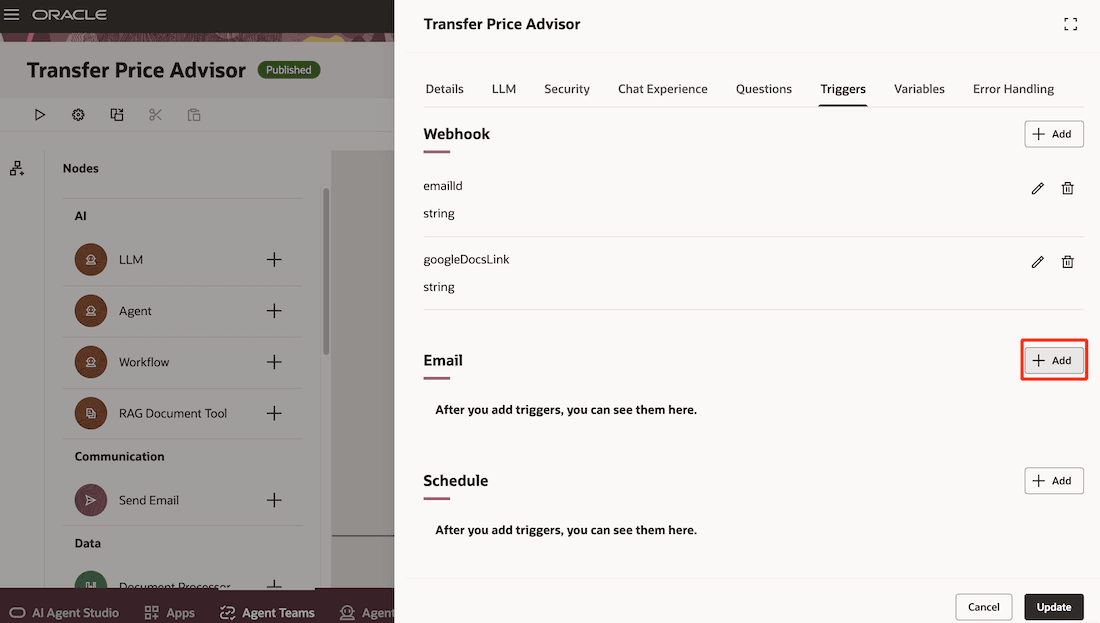 Adding Email Trigger