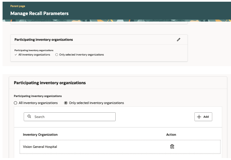 Define participating organizations in Recall Parameters