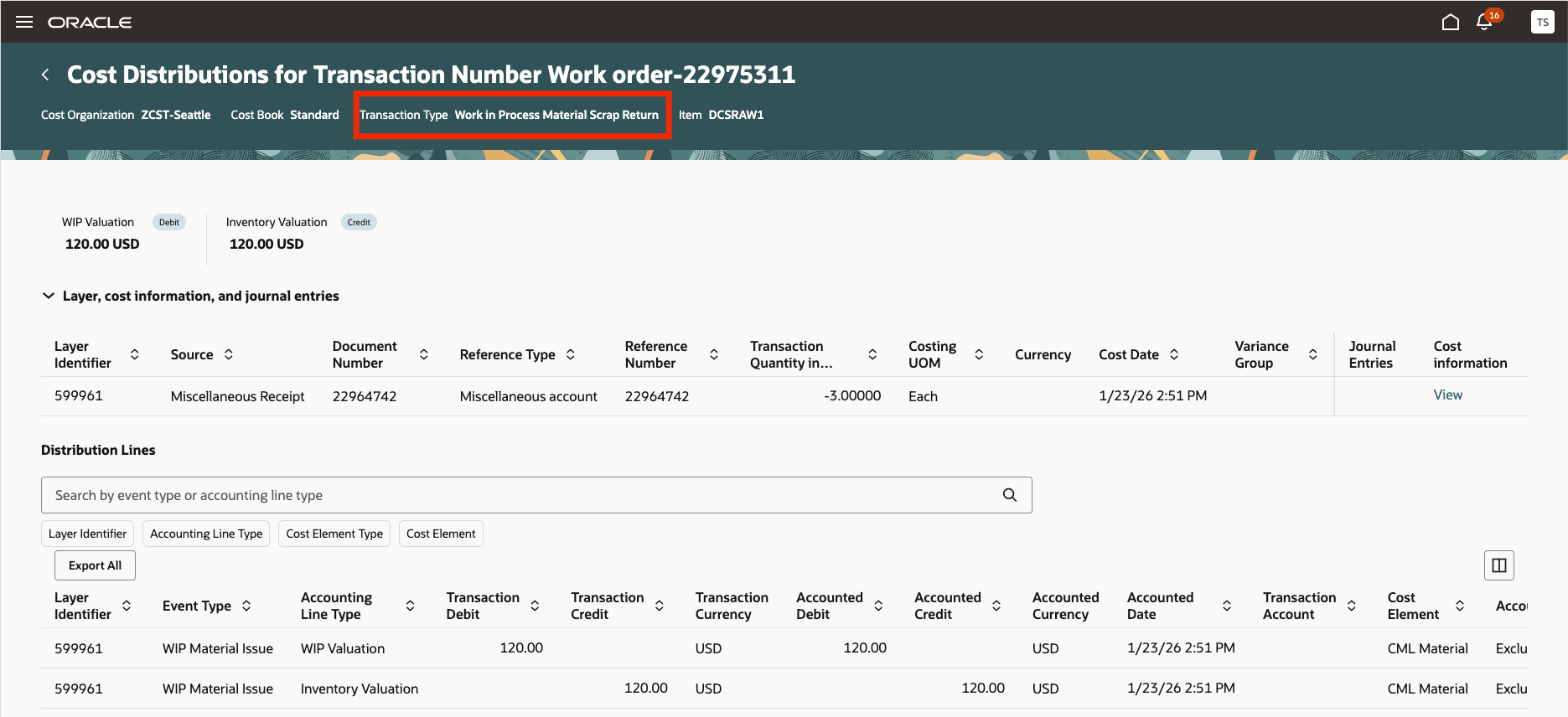 Accounting for Work in Process Material Scrap Return