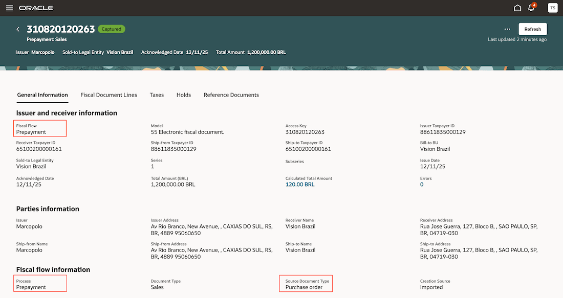 A fiscal document for Prepayment fiscal flow.