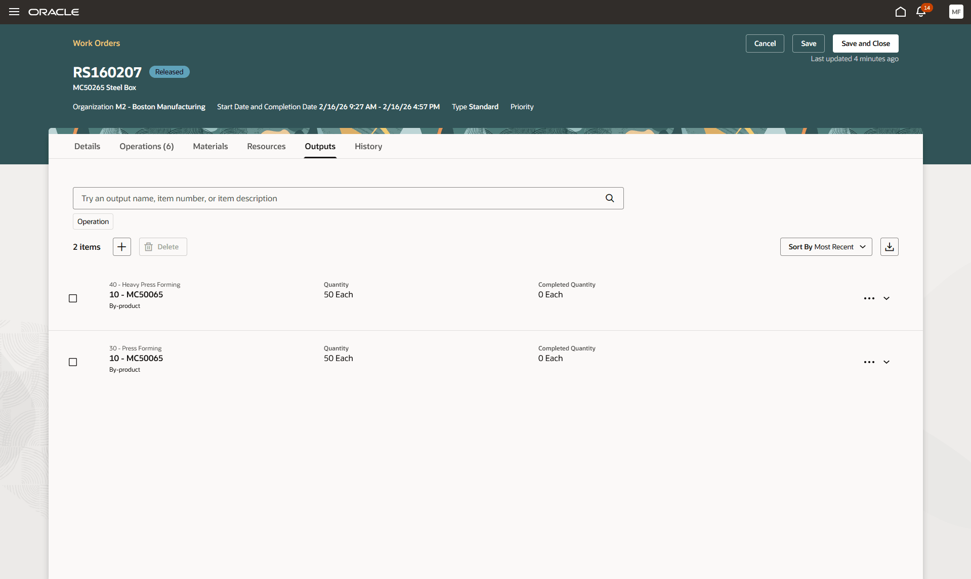 Same output in multiple operation of a discrete manufacturing work order
