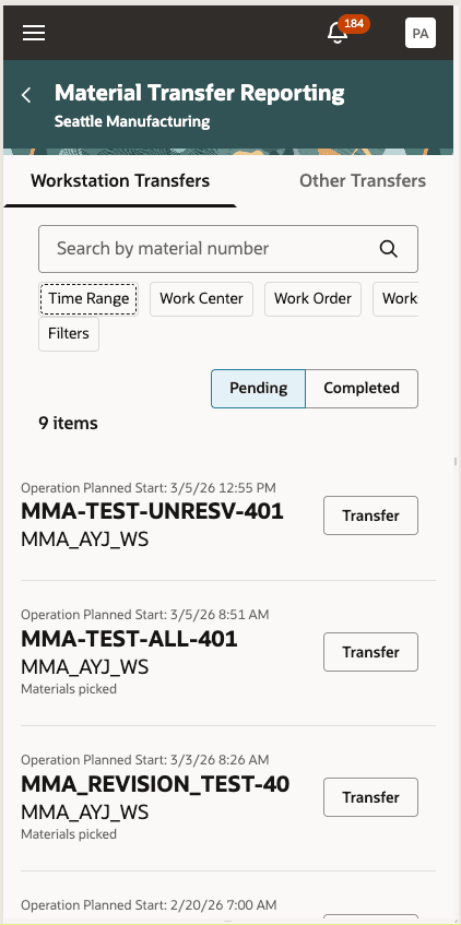 Workstation Material Transfer