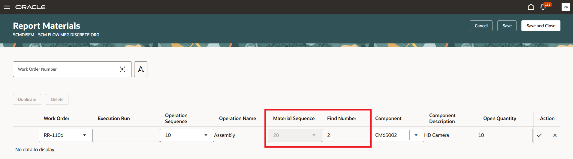Review Material Sequence and Find Number during Postproduction Reporting