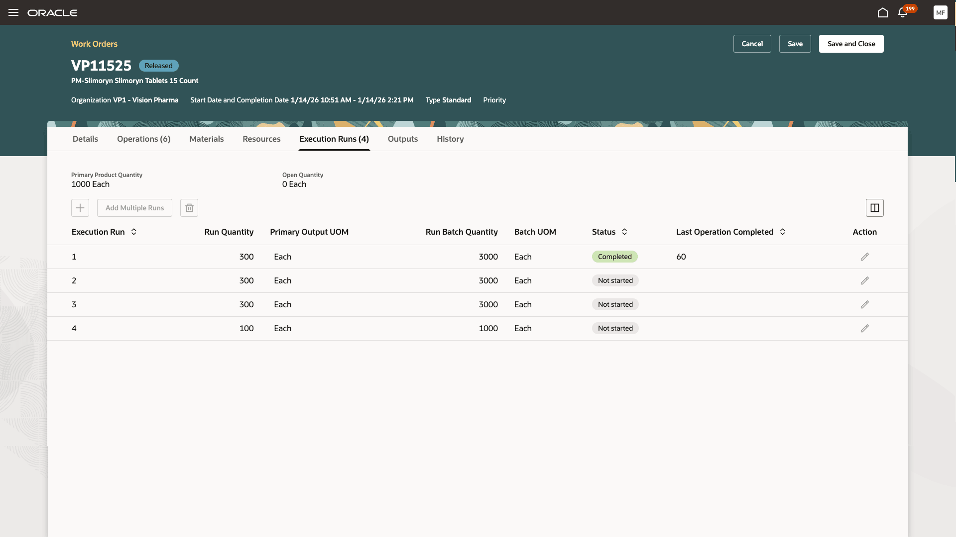 Execution run status