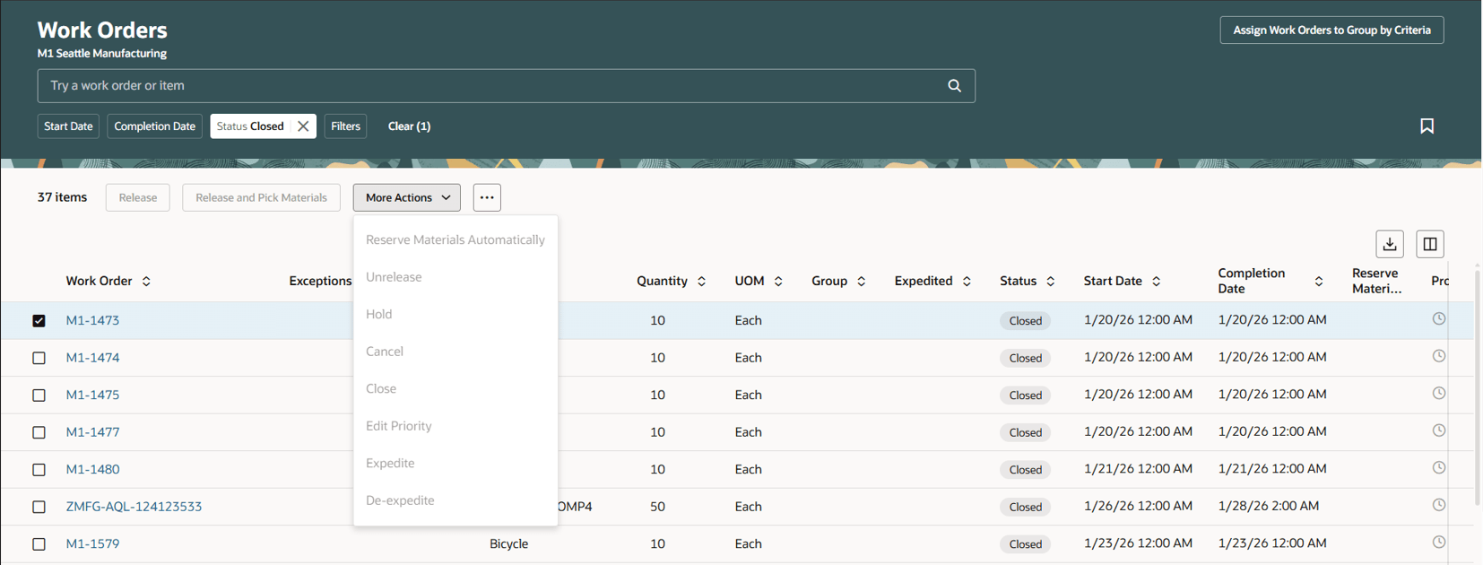 Prevent user to reopen closed work order