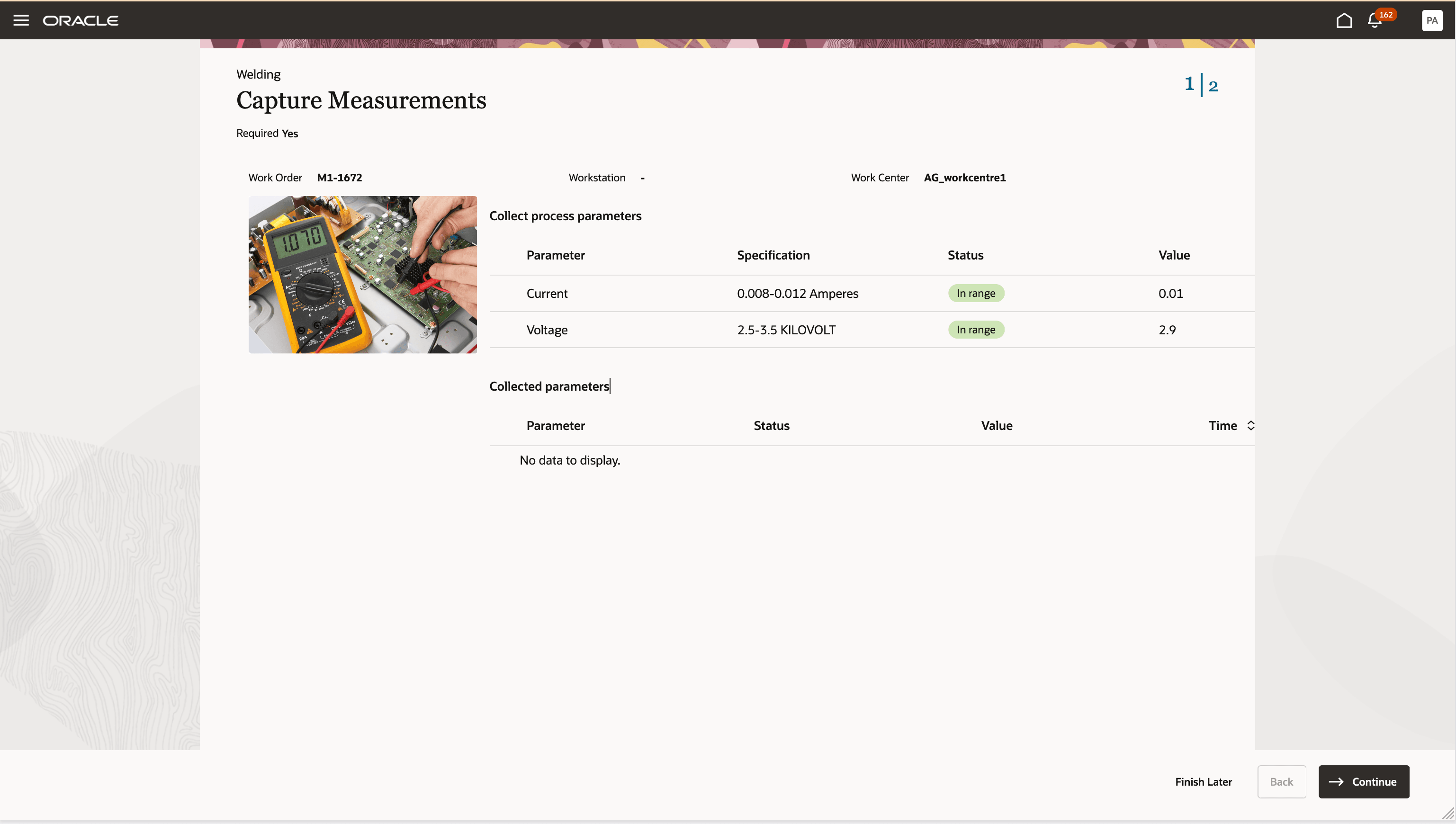 Capturing Operational Parameters from an Instruction Step
