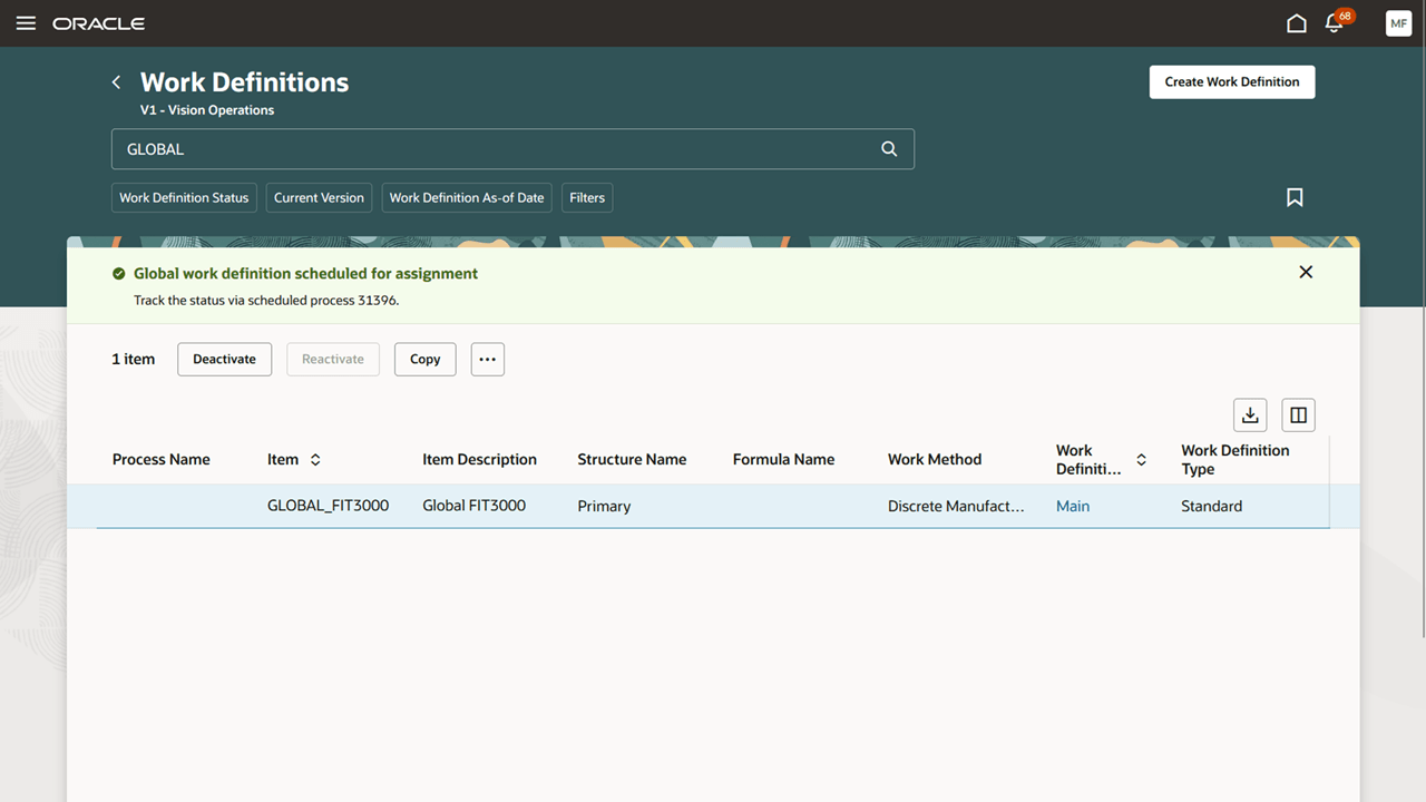Global Work Definition Scheduled for Assignment