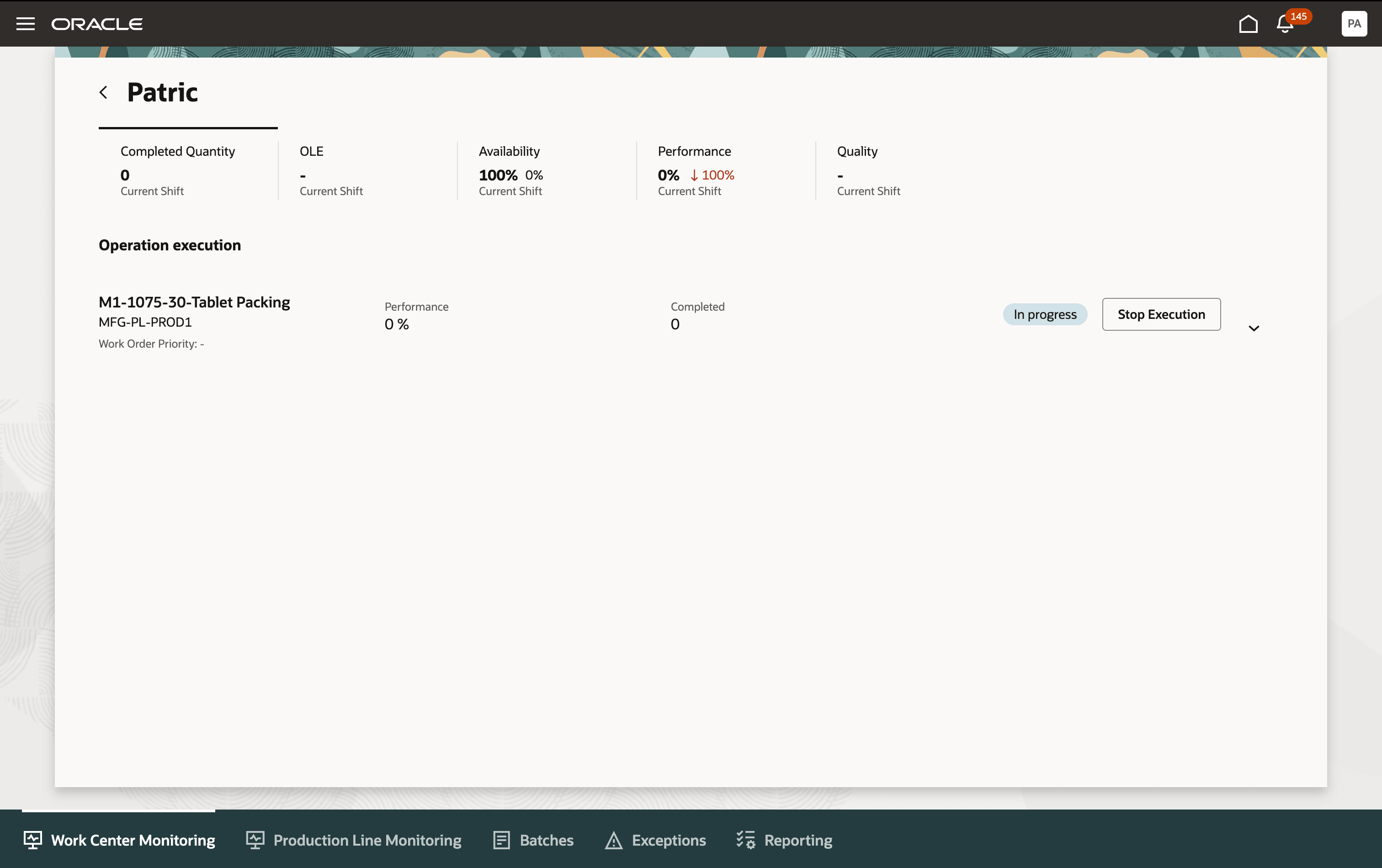 Stop Execution of Work Order Operation