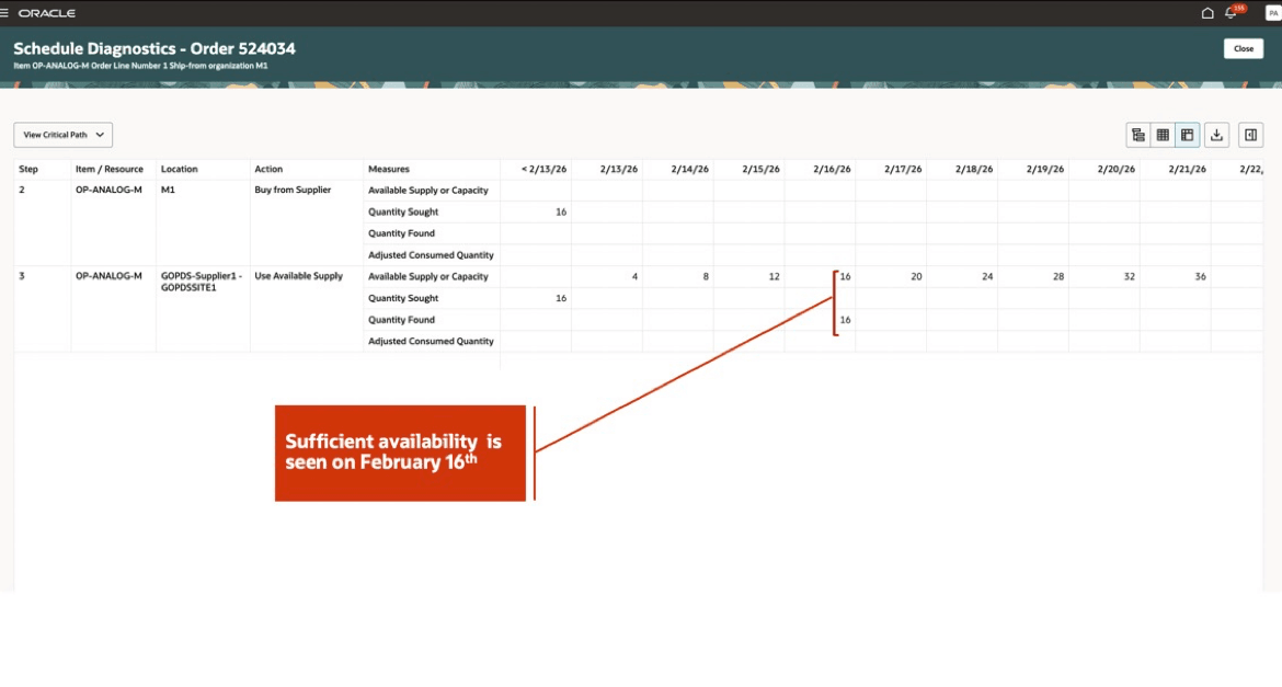 Detailed Tabular View Showing Supply Availability Constraints