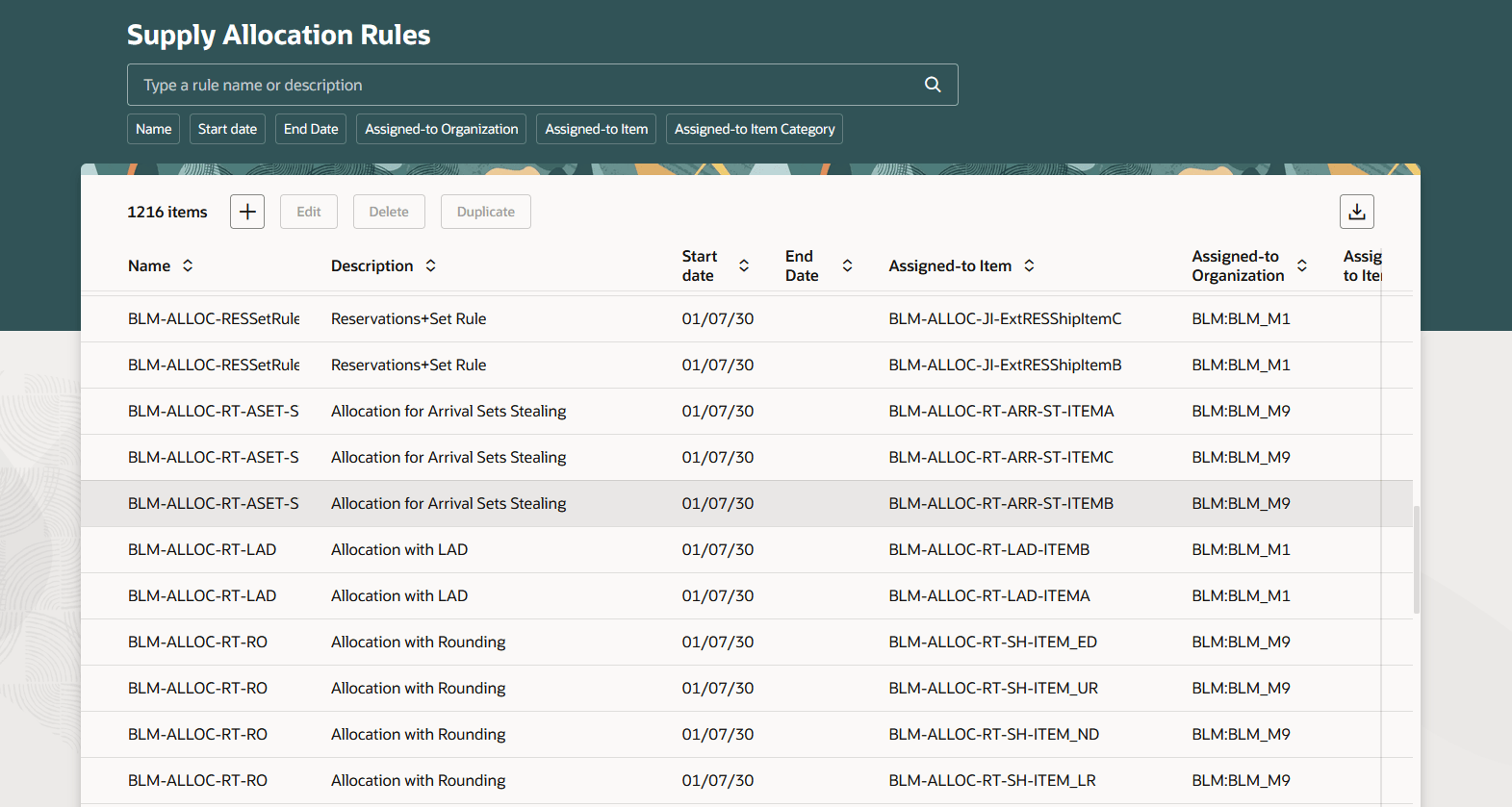 Supply Allocation Rules Page