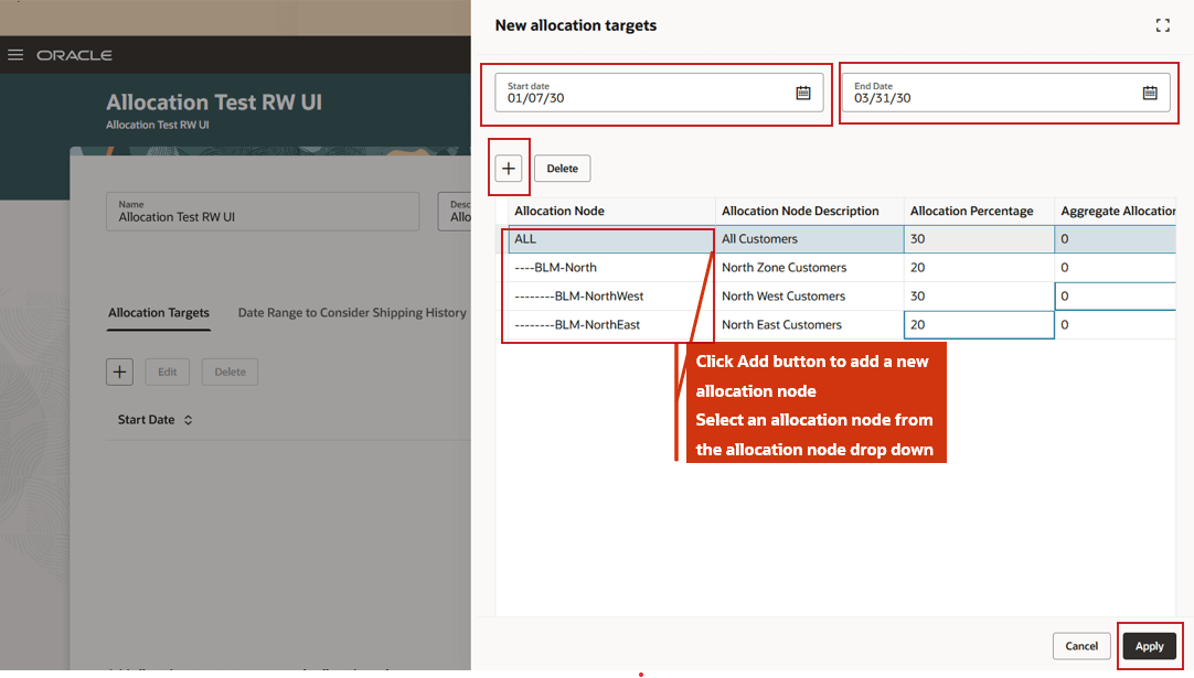 New Allocation Targets Drawer