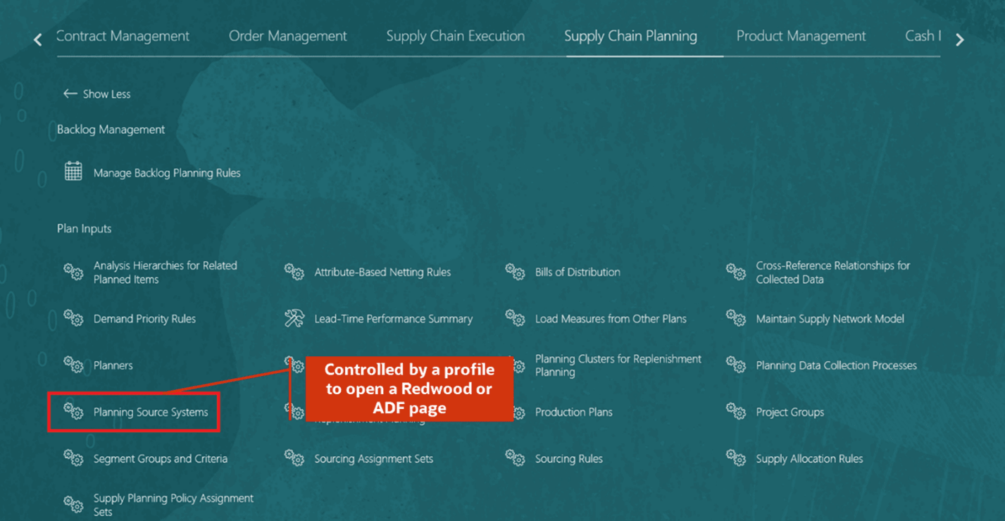 Access Planning Source Systems Page Through Quick Actions
