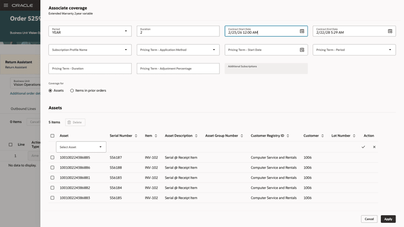 Associate assets for amended coverage line.