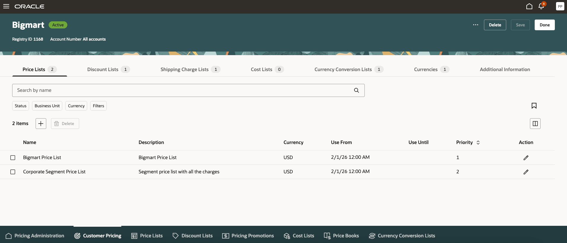 Customer pricing specific details