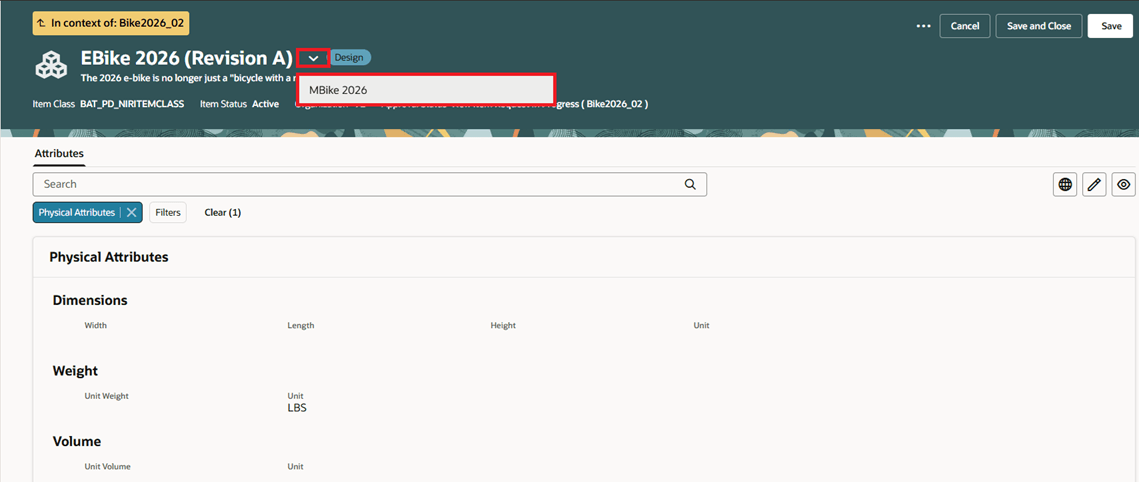 caption: Navigate to Other Affected Items in Context of the New Item Request Using Context Selector