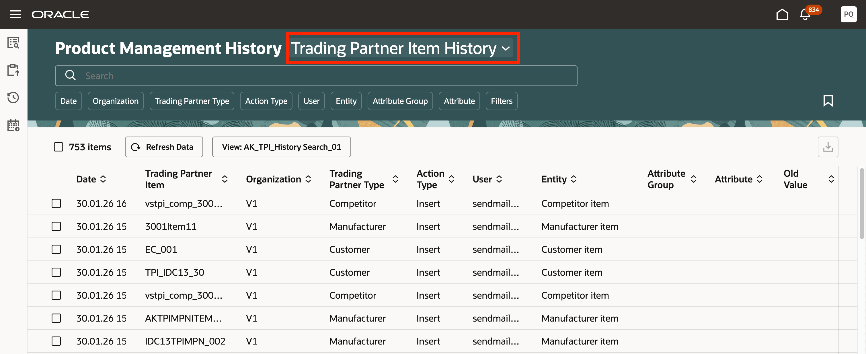 Product Management Trading Partner Item History