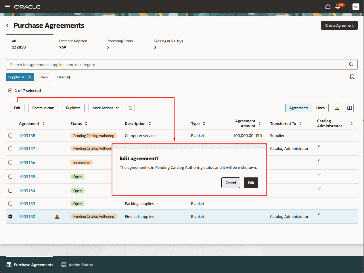 Withdraw Pending Catalog Authoring Blanket Agreement