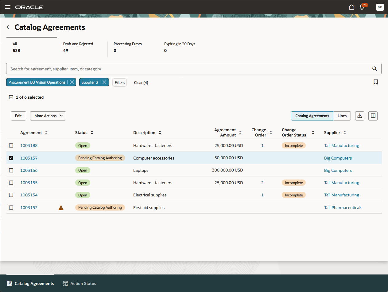 Catalog Administrator Searches for Blanket Agreements Enabled for Catalog Administrator Authoring