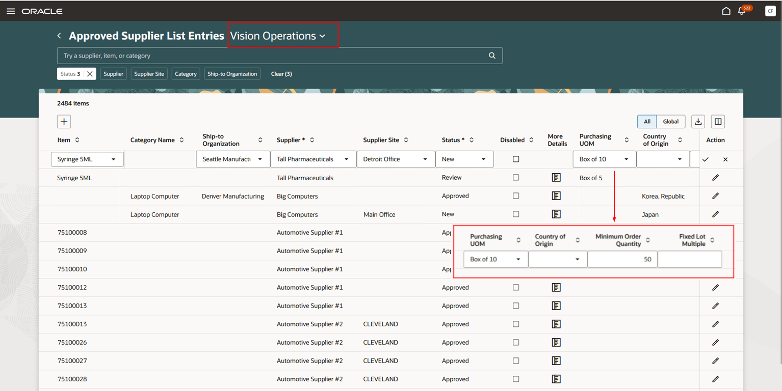 Approved Supplier List Entries