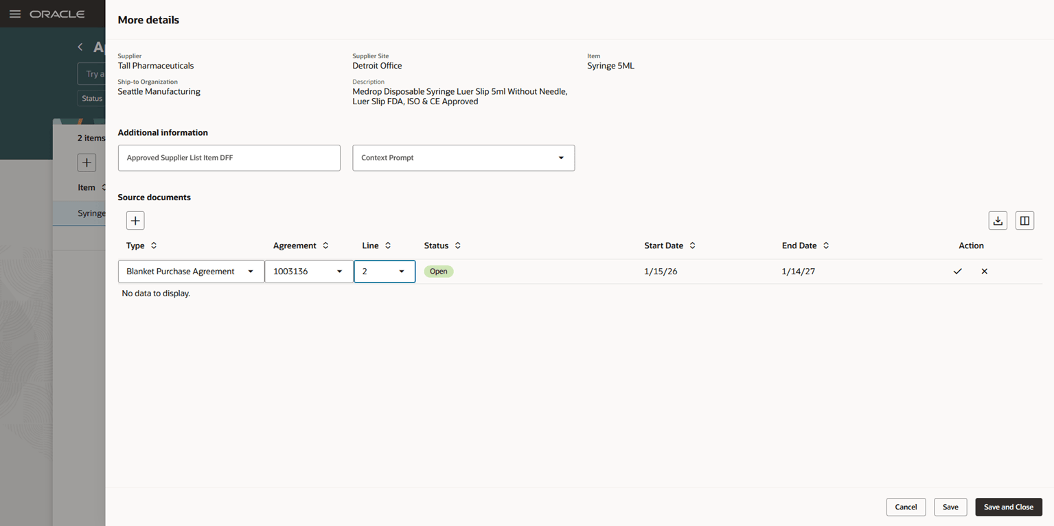 Approved Supplier List Entry Details
