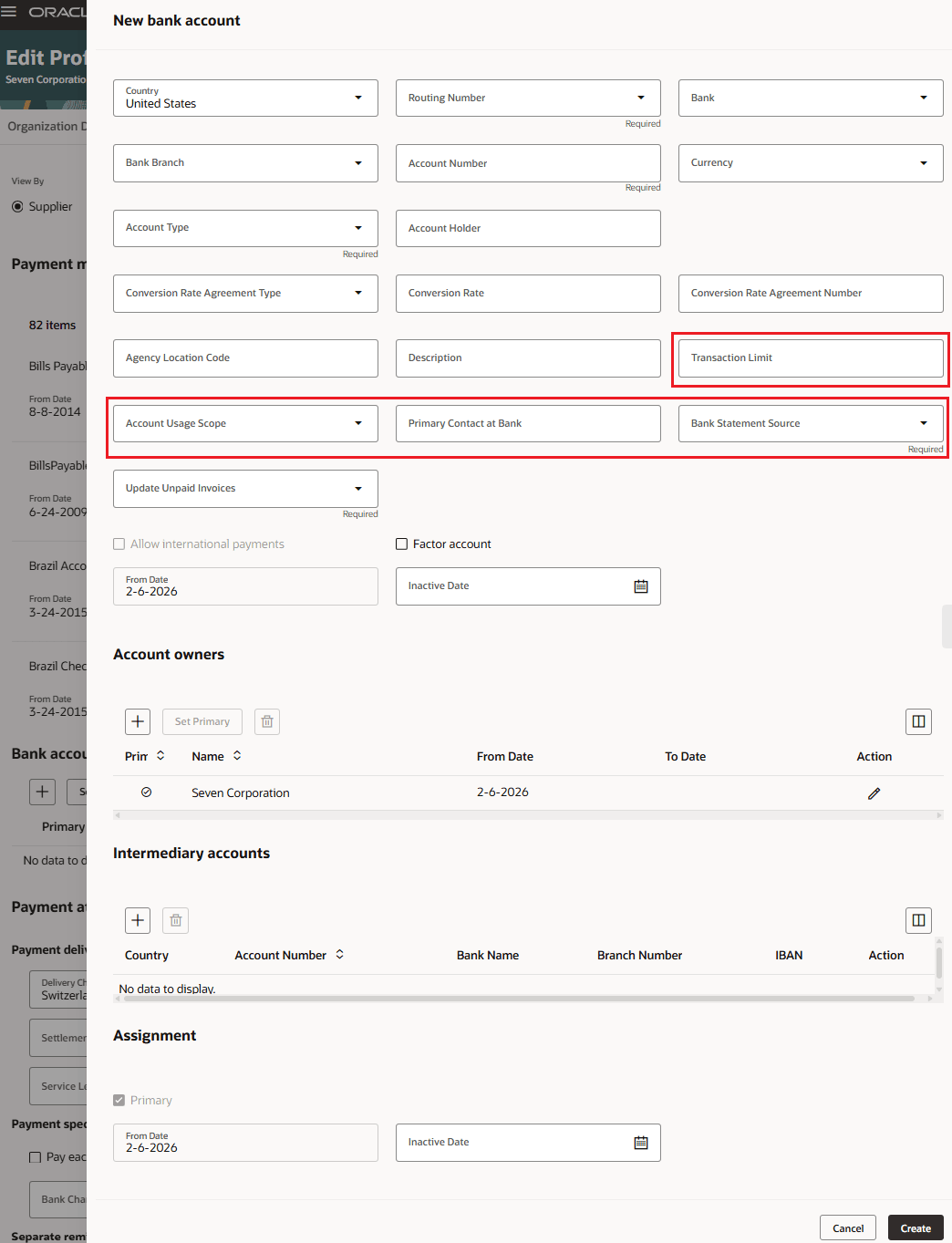 Add New Supplier Bank Account with Intermediary Accounts and Descriptive Flexfields