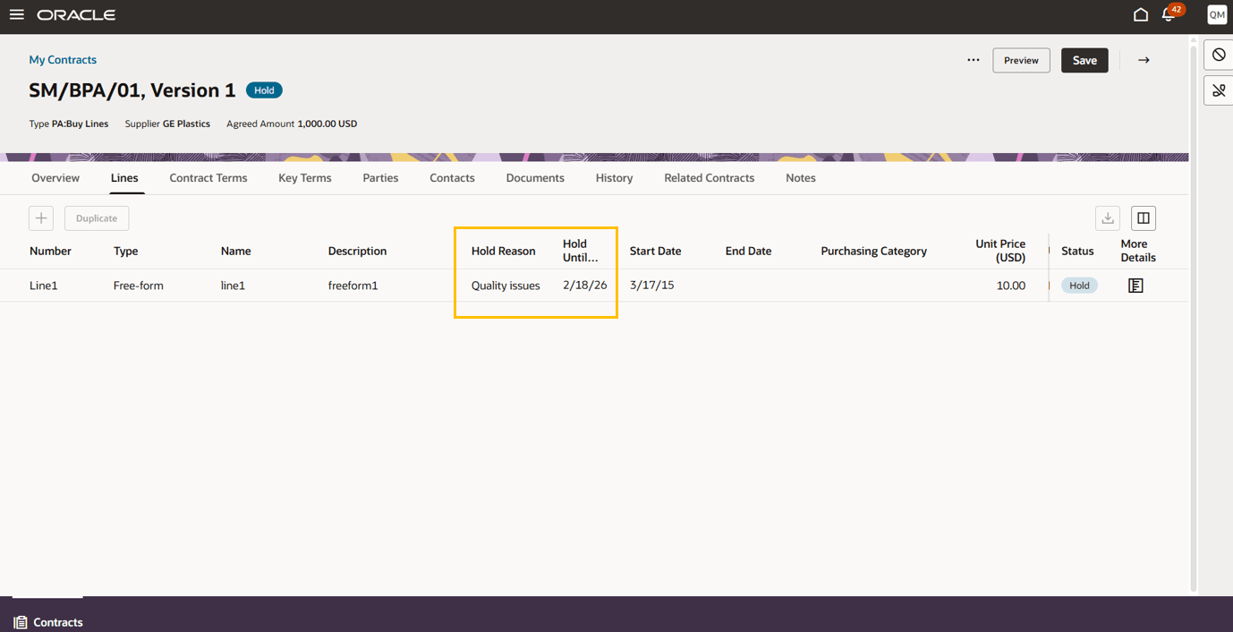 Hold Details at Line Level
