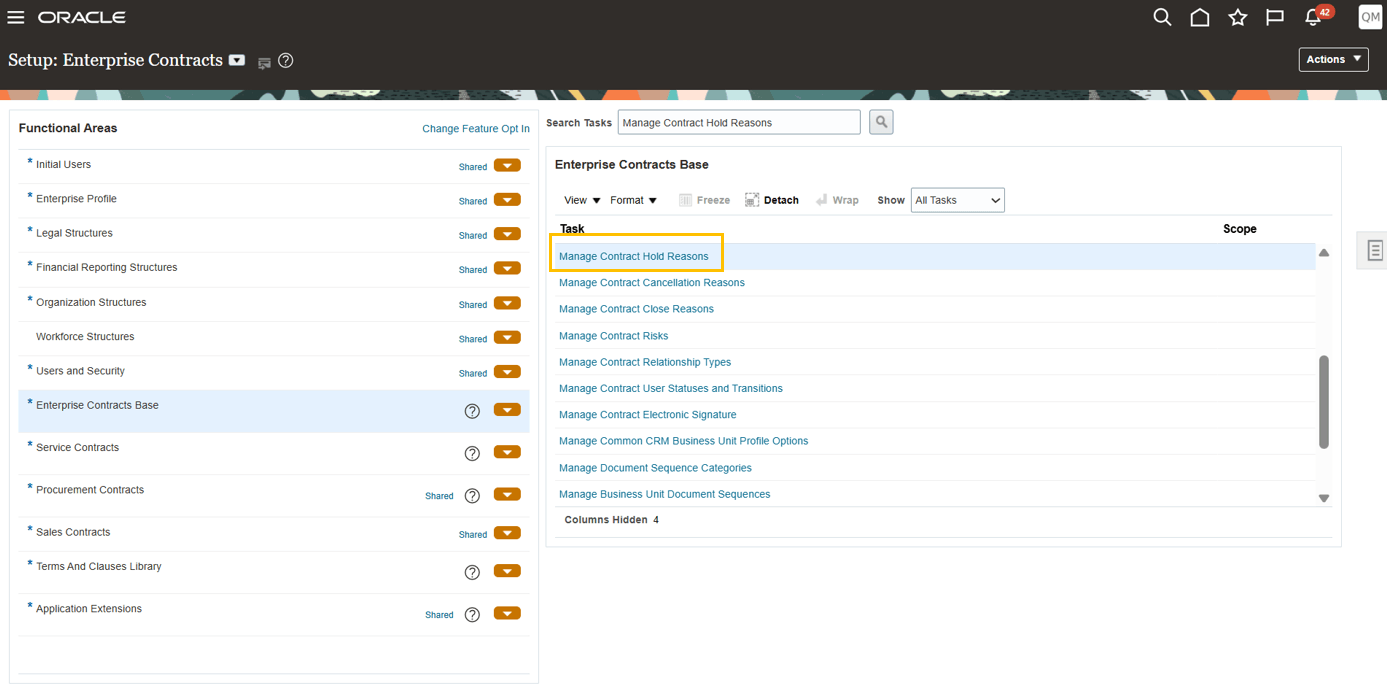 Manage Contract Hold Reasons from Setup and Maintenance