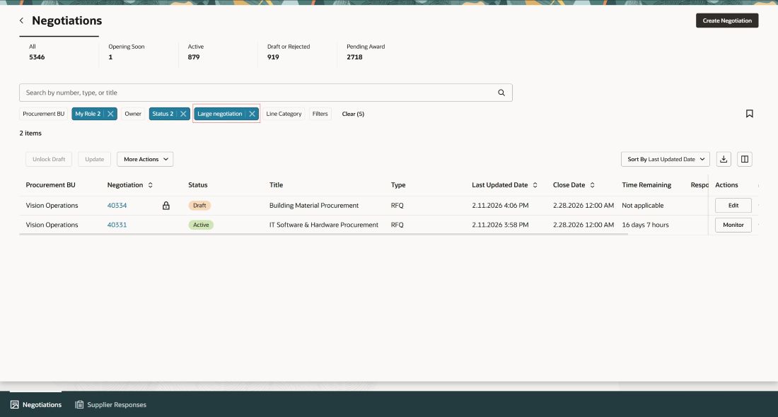 Large Negotiation Filter