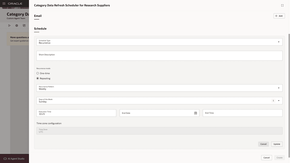 Enter Schedule Details of New Agent Team for Scheduling Indexing of Purchasing Categories