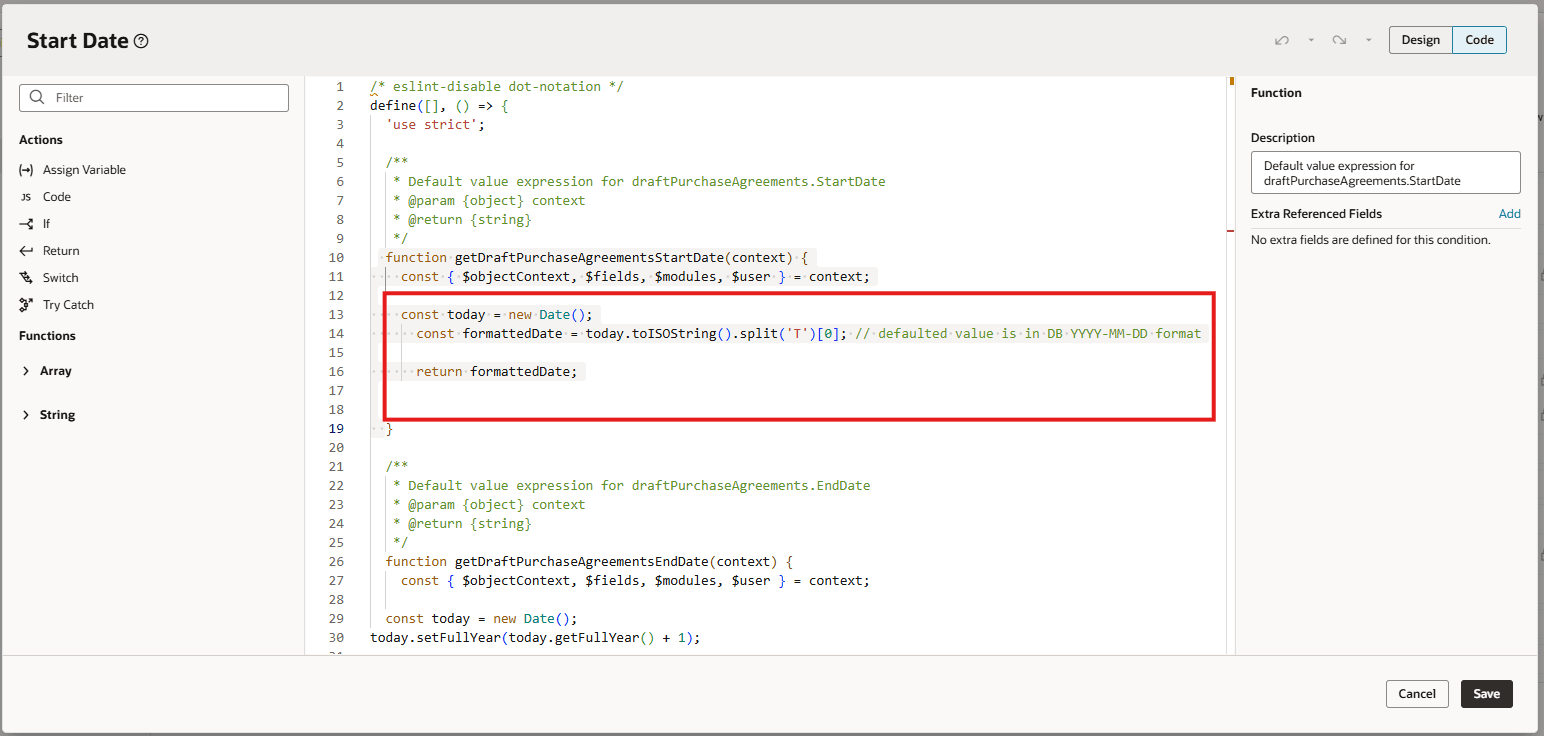 Default Start Date to Today Using Expression in Visual Builder Studio
