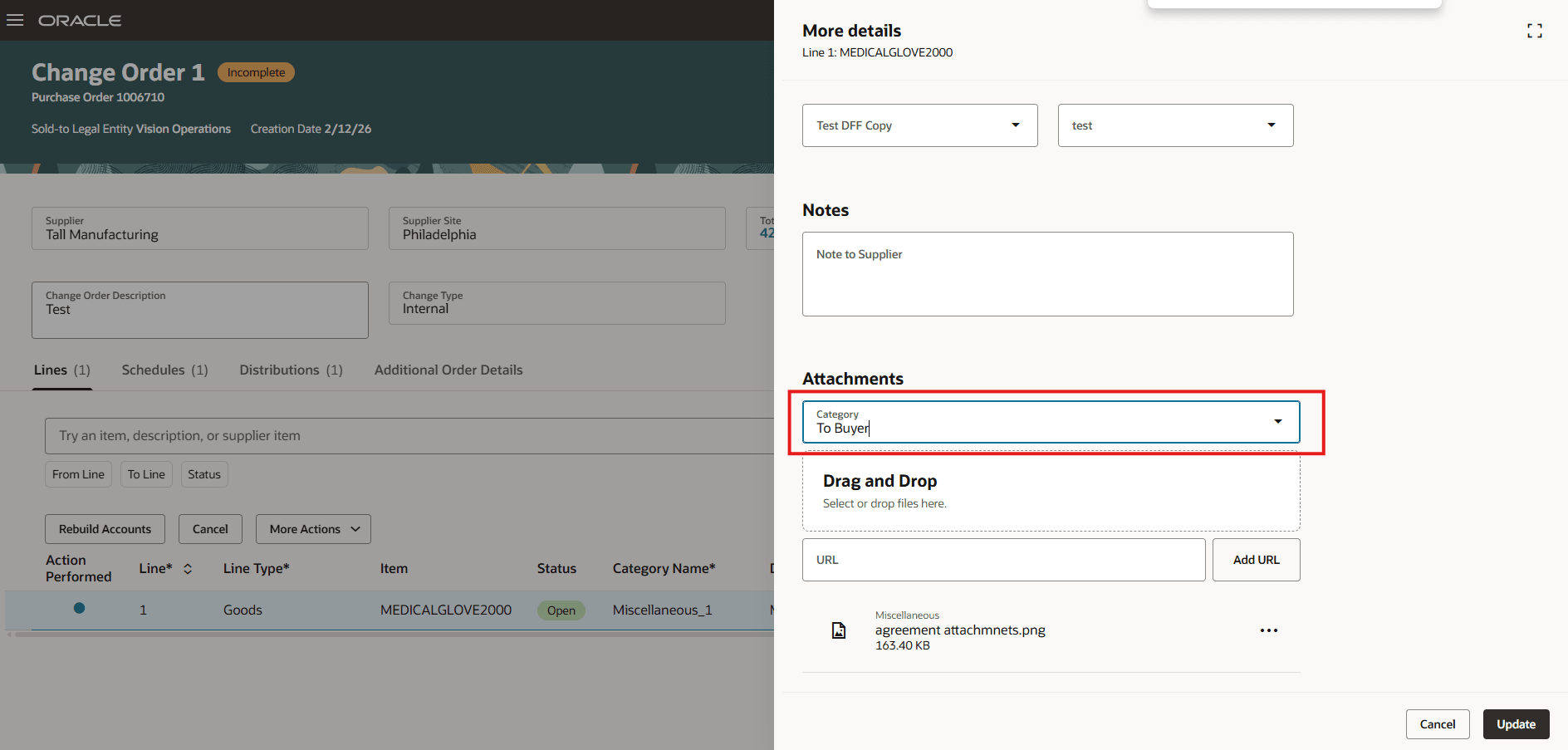 Attachment Category Defaulted to “To Buyer” at Line Level