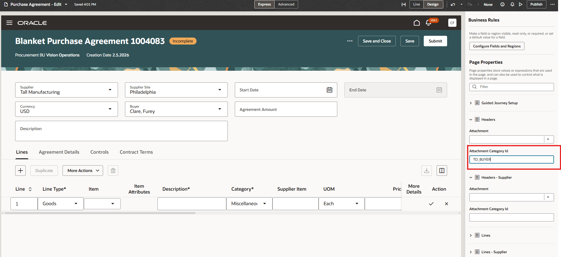 Attachment Category Set to "TO_BUYER" at Header Level
