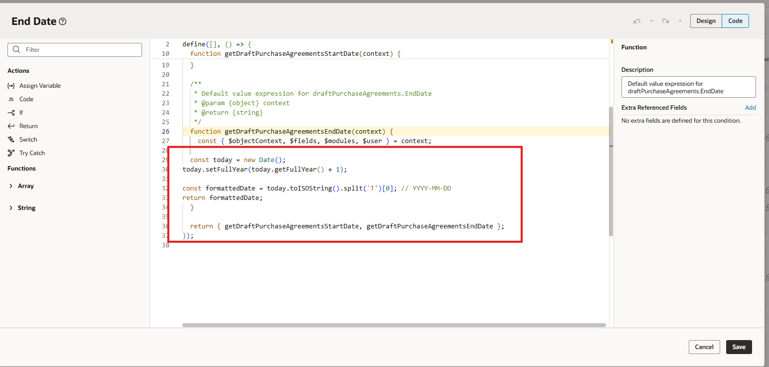 Default End Date Using Expression in Visual Builder Studio