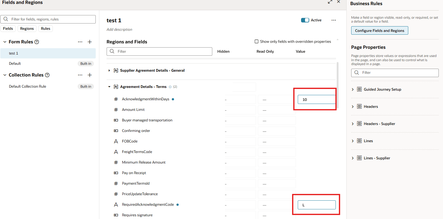 Default Required Acknowledgement and Acknowledge Within Days Using Visual Builder Studio