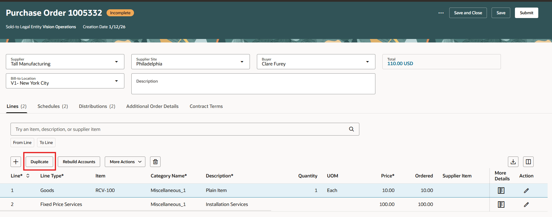 Duplicate Button on a Purchase Order Line