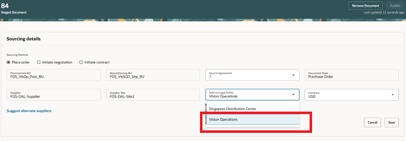 Choose Legal Entity When Processing Requisition Line into Purchase Order