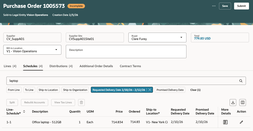 Search the Purchase Order