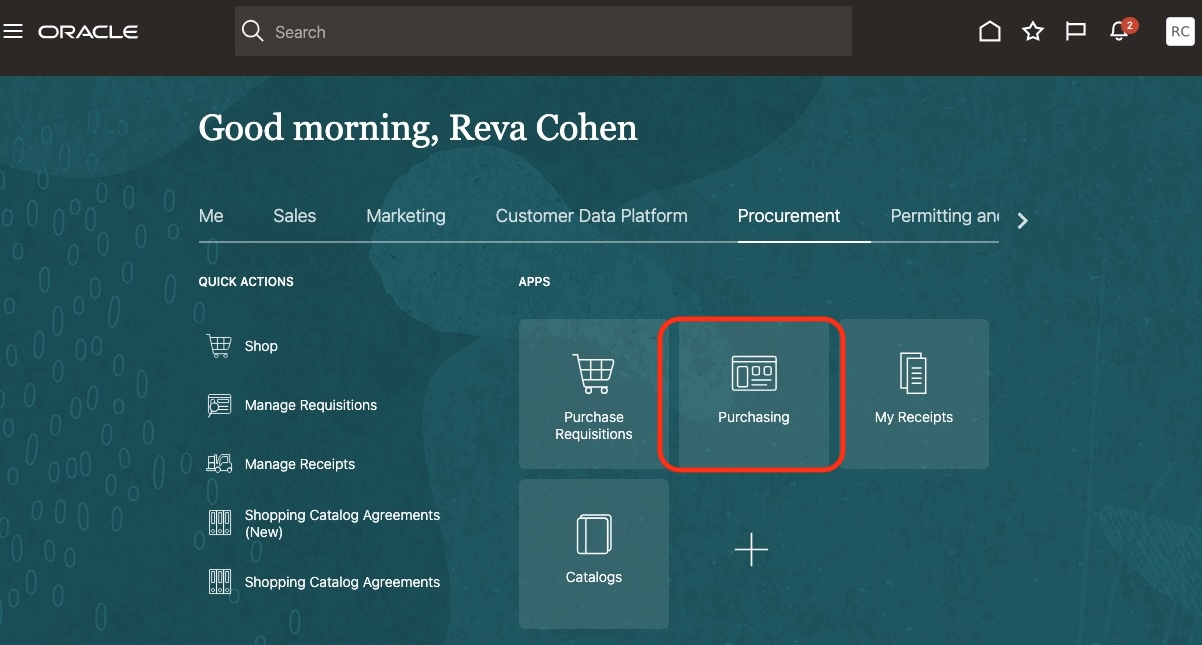 Purchasing Landing Page Available to Catalog Administrators