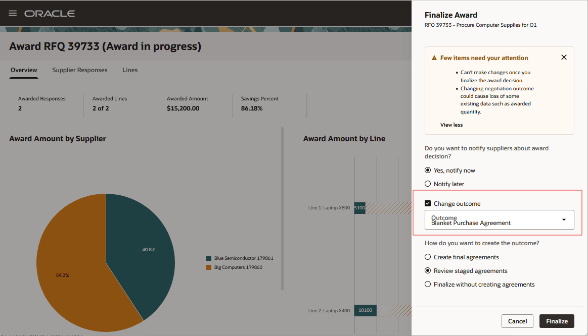 Change Negotiation Outcome During Award