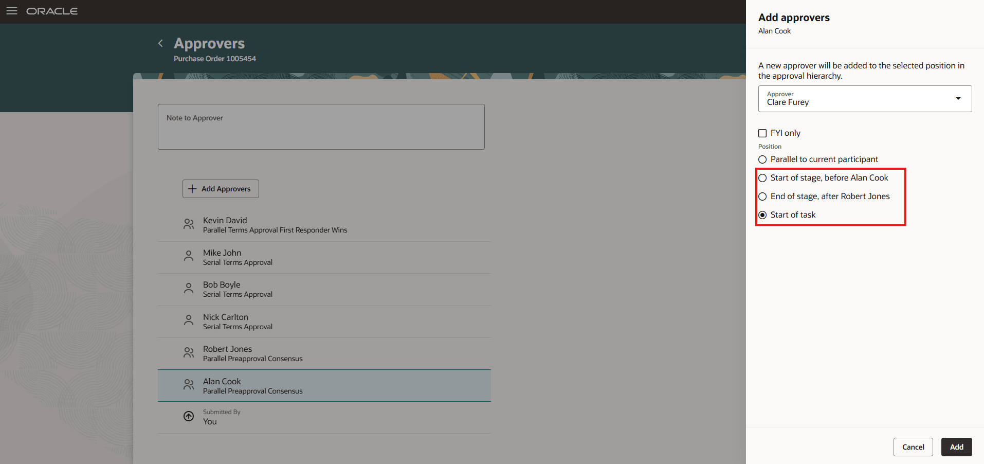 Search and Add Approver at the Desired Position