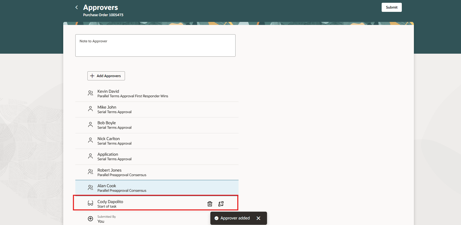 Add Ad Hoc Approver Cody Dapolito as an FYI Participant